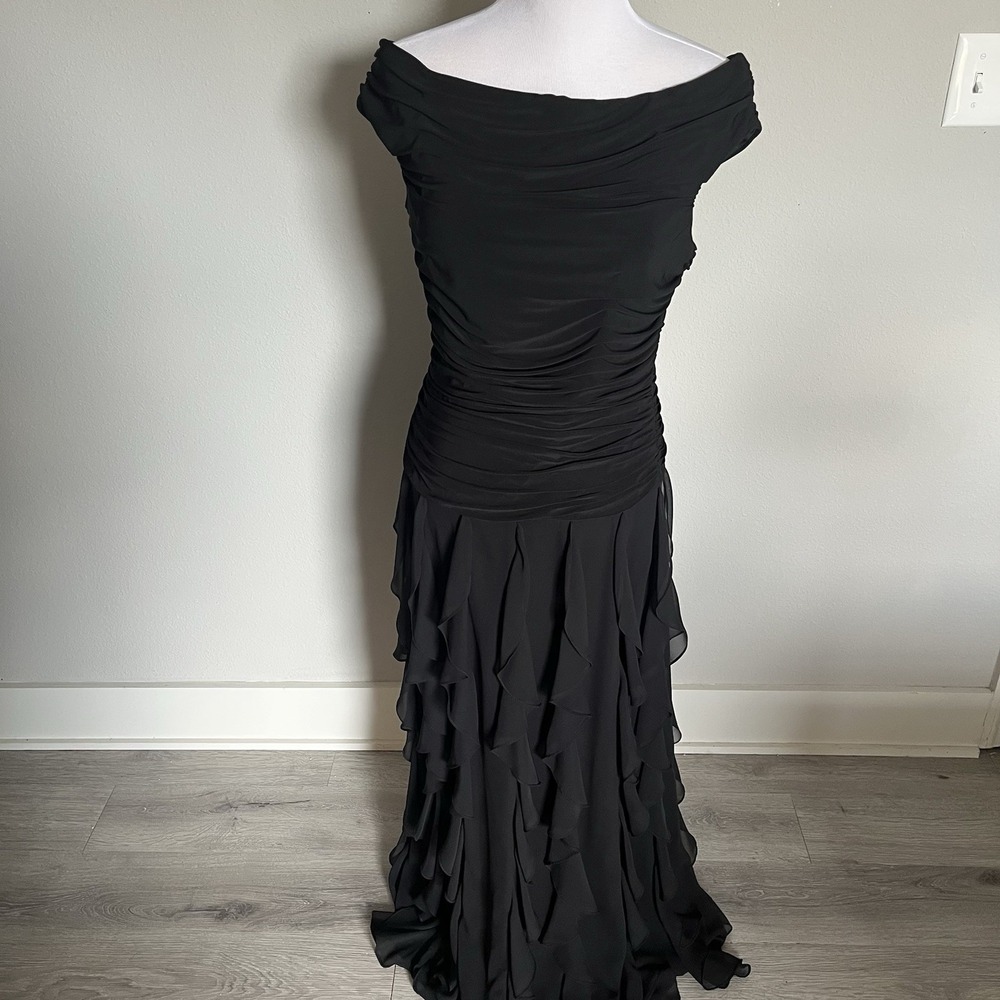 Black Off the Shoulder Maxi Dress Size 10 Ruffles Whimsigoth Wedding Guest Gala